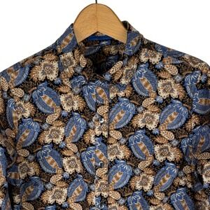 J.McLaughlin Floral Batik Button Down Shirt Womens Small Blue Brown Cotton